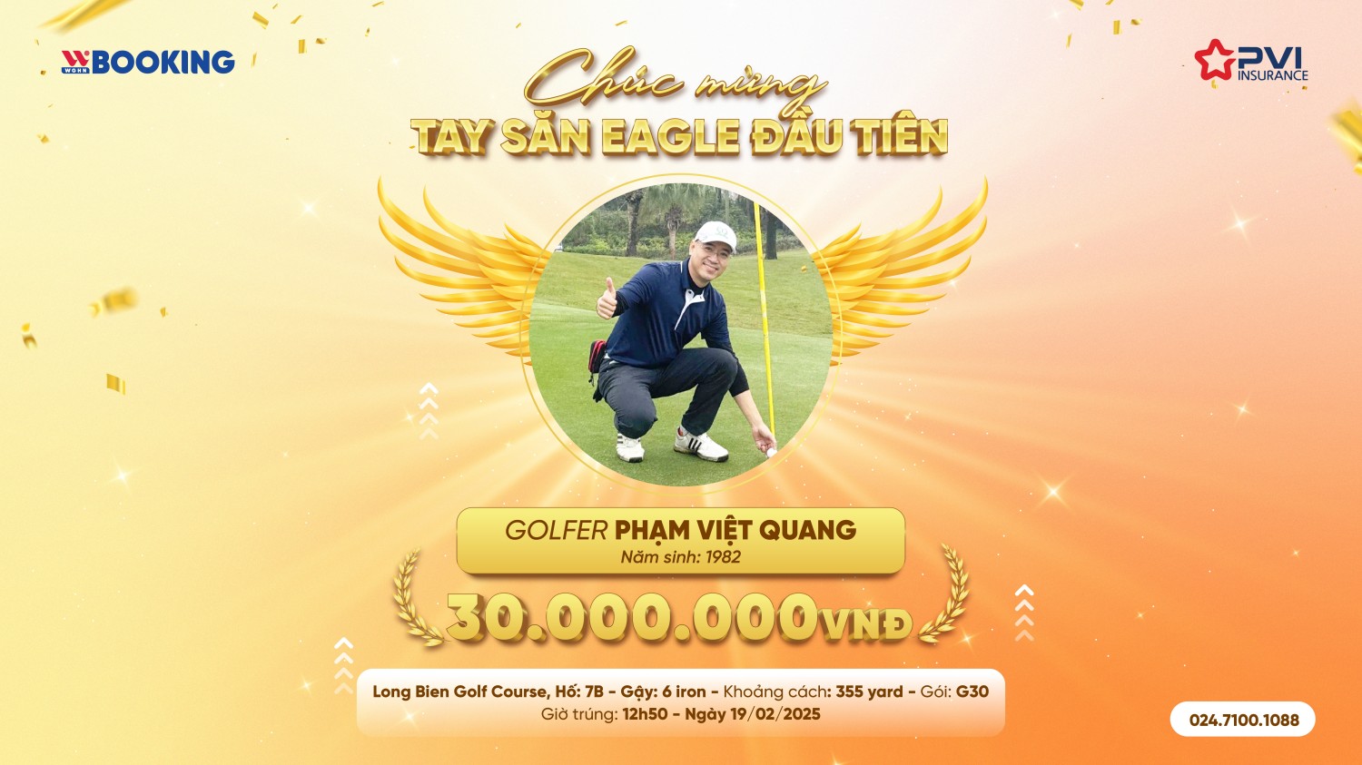 Golfer Phạm Việt Quang nhận 30 triệu đồng tiền thưởng với gói bảo hiểm Eagle G30
